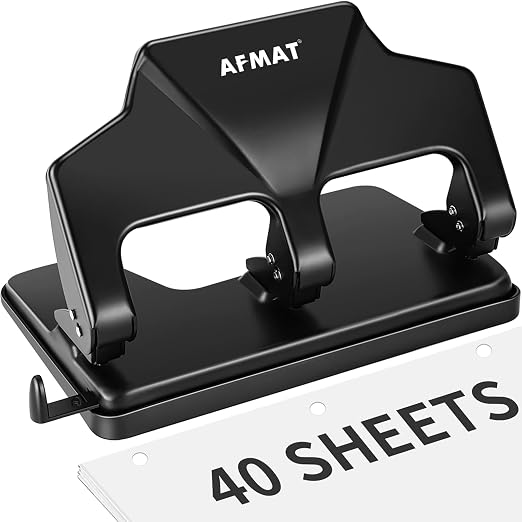 AFMAT 3 Hole Punch Heavy Duty, 40-Sheet Three Hole Punch, 50% Reduced Effort by AFMAT