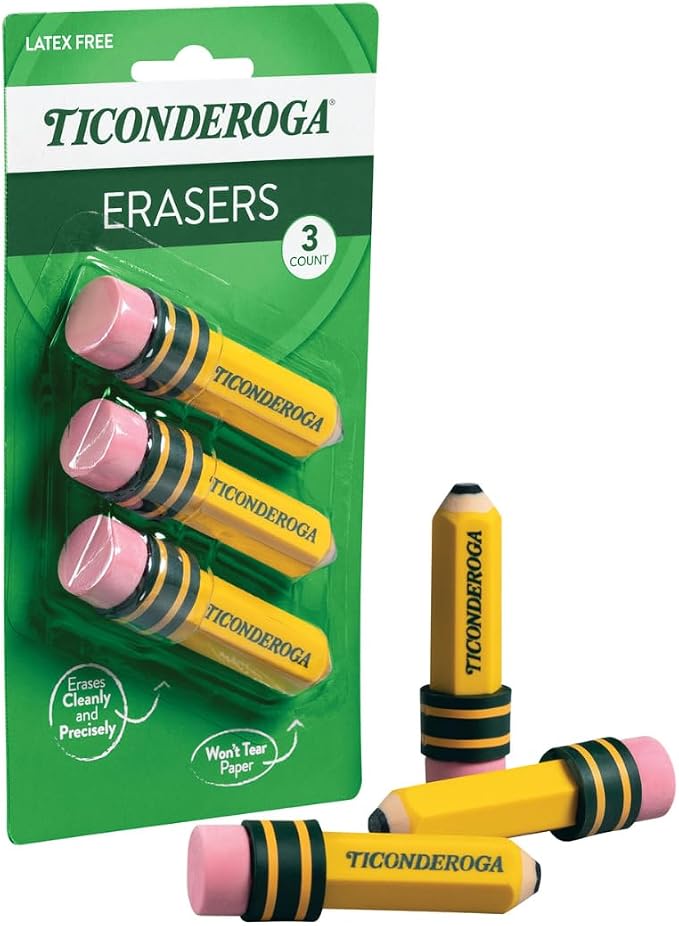 Ticonderoga Pencil Shaped Erasers, 3 Erasers/Pack, 12 Packs | Yellow, 0.75" x - Image 7