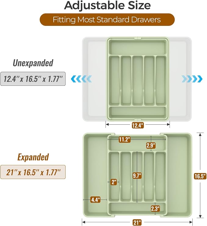 ukeetap Extra Large Expandable Silverware Organizer, BPA-Free Food-Safe Cutlery - Image 3