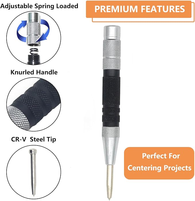 WHLLING 2-Piece Automatic Center Punch, 6 Inch Hardened Steel Spring Loaded - Image 4