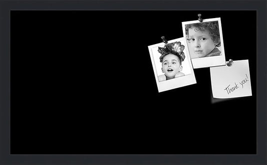 PinPix 24x14 Inch Cork Bulletin Board. This Decorative Framed Pin Board Comes with Solid Black Design and a Satin Black Frame. Ideal for Home Office Decor or Message Board (PinPix-622)-DeskLoop Office