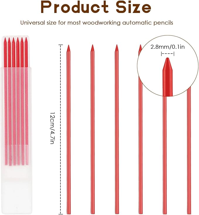 24Pcs 2.8mm Carpenter Pencil Refill Long Lasting HB Refill for Construction Pencils Replacements Carpenter Marker Graphite Woodworking Mechanical Pencil Leads(Red)