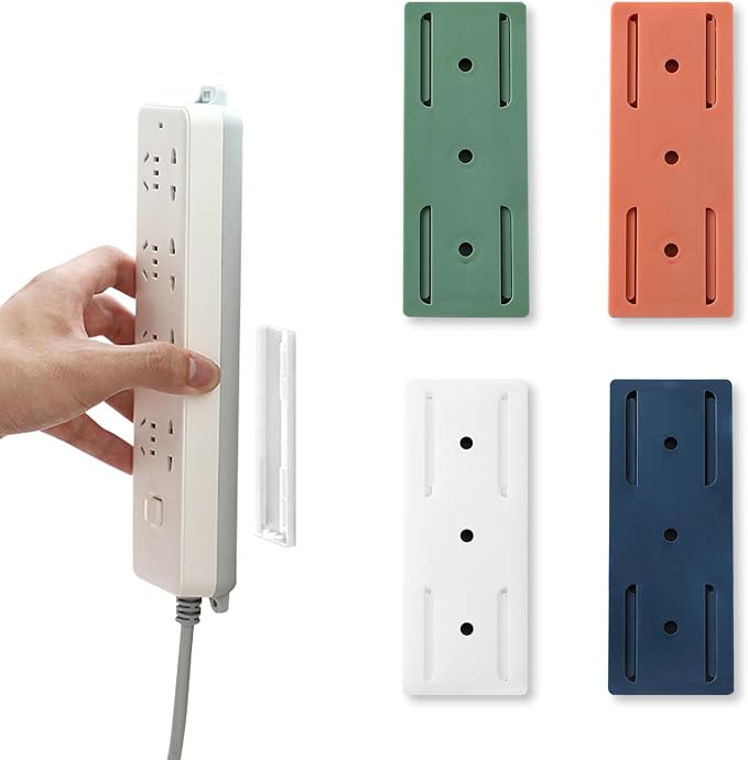 4 Pcs Power Strip Wall Mount, Self-Adhesive Punch-Free Socket Holder, Desktop by LIOUCBD