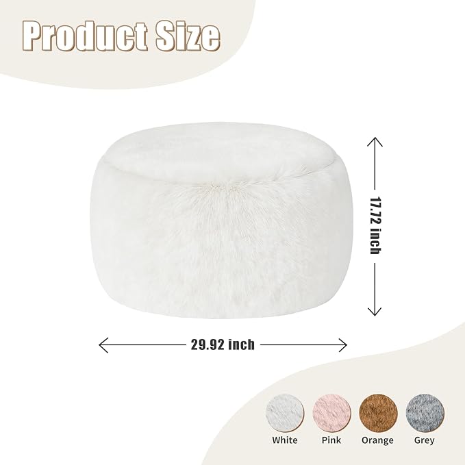 Gericco Round Pouf Ottoman Foot Rest, 29 X 18Inch Floor Poufs Footstool - Image 2