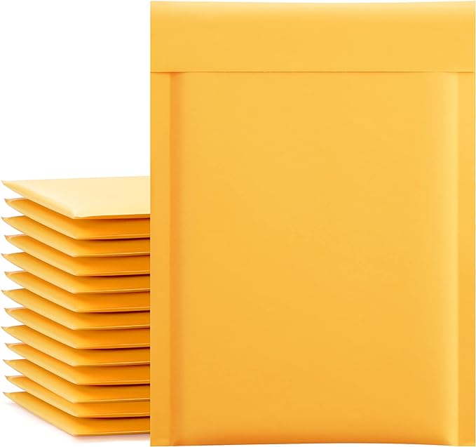 UCGOU Kraft Bubble Mailers 6x10 Inch 50 Pack Usable Size 6x9 Inch Yellow Padded Envelopes #0 Small Business Mailing Packages Self Sealing Tear Resistant Boutique Shipping Bags for Jewelry Supplies