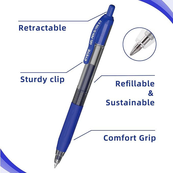 EYEYE G-103 Retractable Gel Pens Medium Point, Ballpoint Pen Fine Point Smooth - Image 2