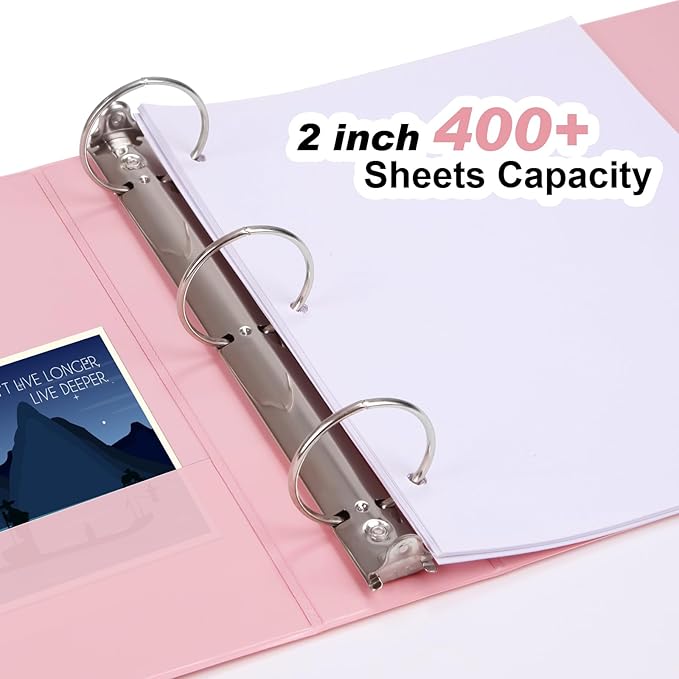 COMIX Standard 3 Ring Binder 2 inch with Clear View Cover, 2" Round Ring View Binder Holds 400 Sheets of US Letter Size Paper, 6 Pack (Pink)-DeskLoop Office