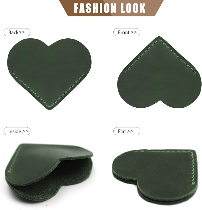 Jack&Chris Genuine Leather Heart Bookmark, Handmade Stitched Corner Page - Image 4
