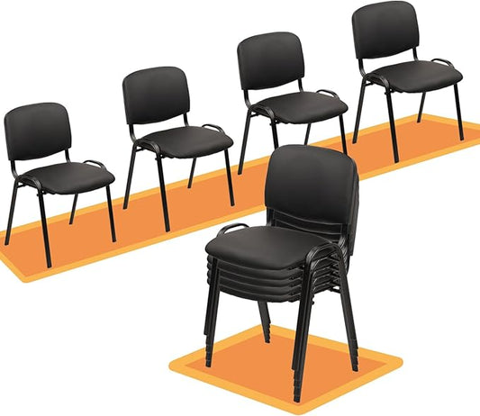 CLATINA Stacking Conference Room Chairs No Wheels, PU Leather Waiting Room Chair Armless Stackable Office Guest Chair with Metal Frames for Reception Lobby Side Training School, Black Set of 10-DeskLoop Office