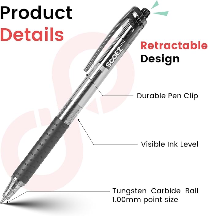 Sooez 40 Pack Bulk Pens Ballpoint Smooth Writing pens, Retractable Black Ink Pen - Image 5
