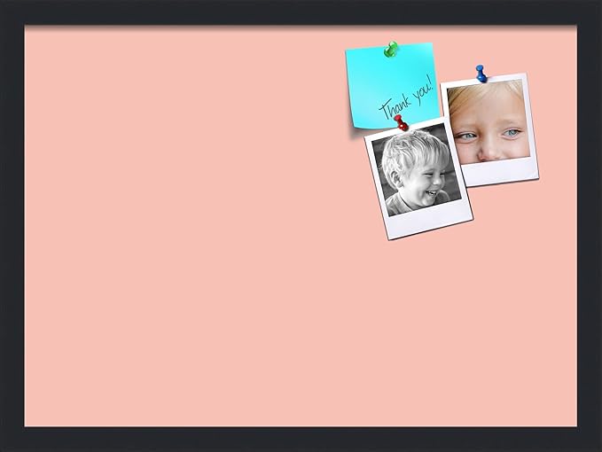 PinPix 22x16 Inch Cork Bulletin Board. This Decorative Framed Pin Board Comes with Pink Pastel Design and a Satin Black Frame. Ideal for Home Office Decor or Message Board (PinPix-1813)-DeskLoop Office