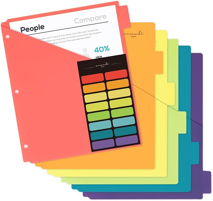 H4D 6-Tab Plastic Binder Dividers, 2 Pockets, Primary Colors, 1 Set | Made of by H4D