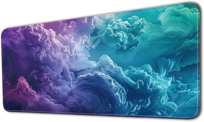 Keyboard Mat, Large Mouse Pad, Colorful Clouds by Flodirise