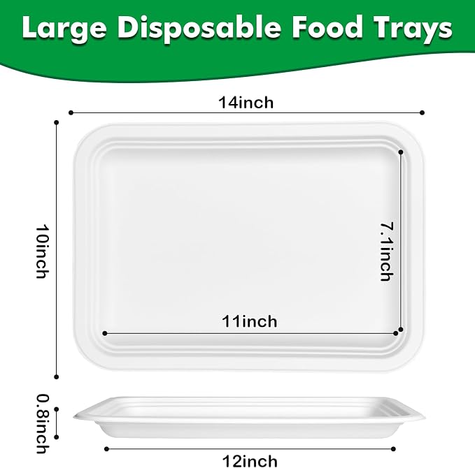 100 Pack 14 Inch Disposable Food Trays, Heavy Duty Large Paper Plates - Image 2