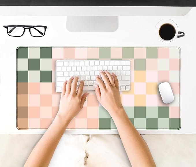 Checkered Desk Mat Cute Pink Pastel XXL Large Mouse Pad Aesthetic Boho Desk Pad - Image 7