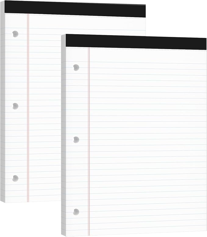 Legal Pads 8.5x11, 50 Sheets/Pack, 3-Hole Punch & Perforated Writing Pads by Ciphyfee