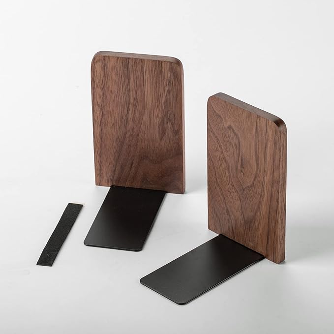 Muso Wood Book Ends for Shelves, Non-Slip Bookends, Heavy Duty Wooden Bookend - Image 5