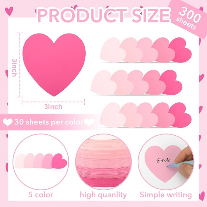 300 Pcs Index Card Heart Shaped Note Cards Blank Index Cards 3x3 Pink Note - Image 2