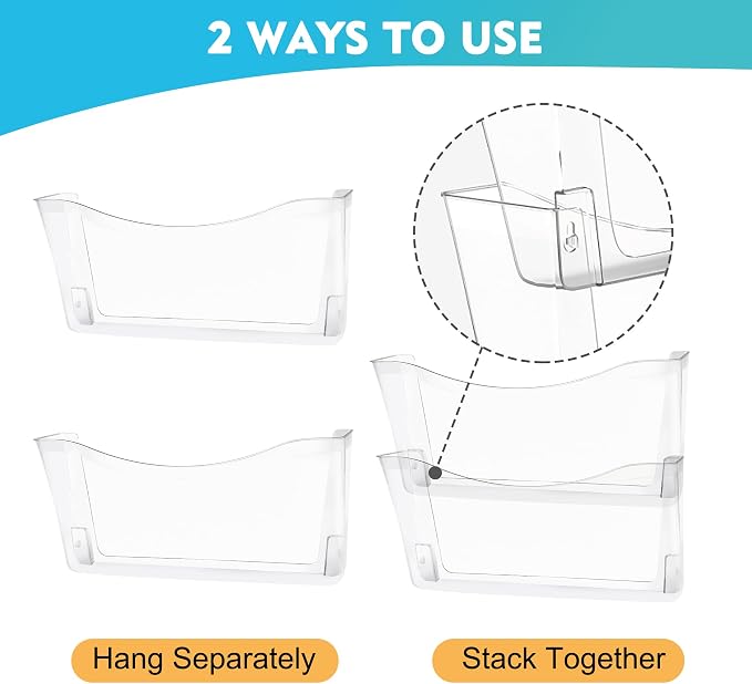 EASEPRES 6 Pack Clear Single Pocket Hanging File Organizer, Plastic Wall Mount - Image 4