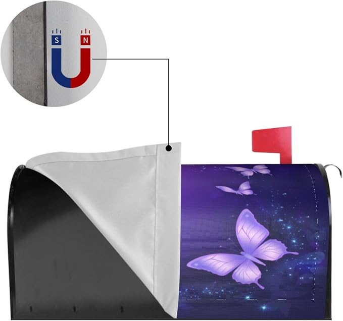 Purple Butterfly Welcome Magnetic Mailbox Cover, Sparkle Star Mailbox Wrap - Image 4