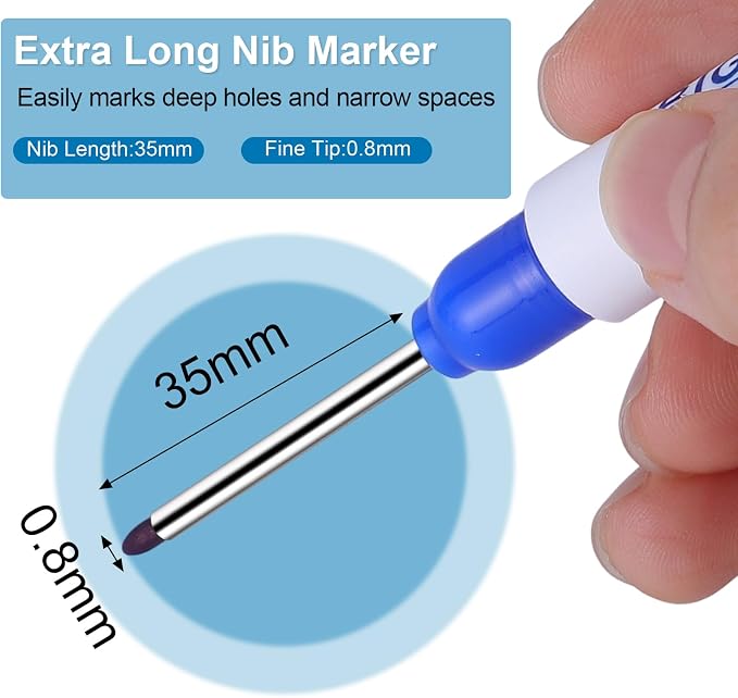 Thboxes 10 Pack Long Nib Marker, 35mm Long Head Deep Hole Markers Waterproof - Image 2