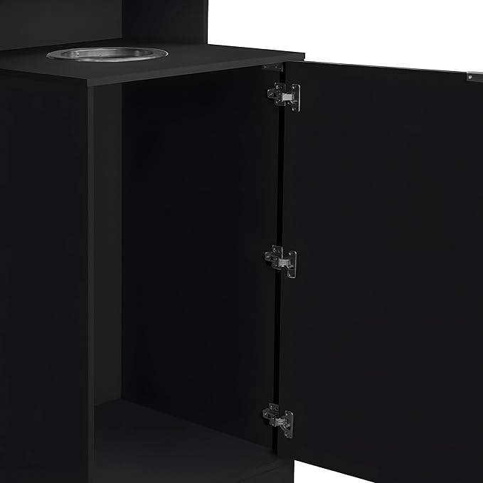 Flash Furniture Dell Trash Can Enclosure with Tray Shelf and 8" Drop Hole, Commercial Grade Trash Receptacle for 32 Gallon Round Cans, Swing Door Access, Black-DeskLoop Office