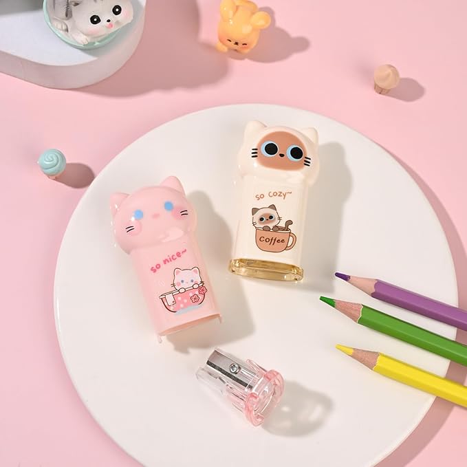 4Pcs Cute Cat Pencil Sharpeners Small Manual Pencil Sharpener Kawaii Stationery - Image 3