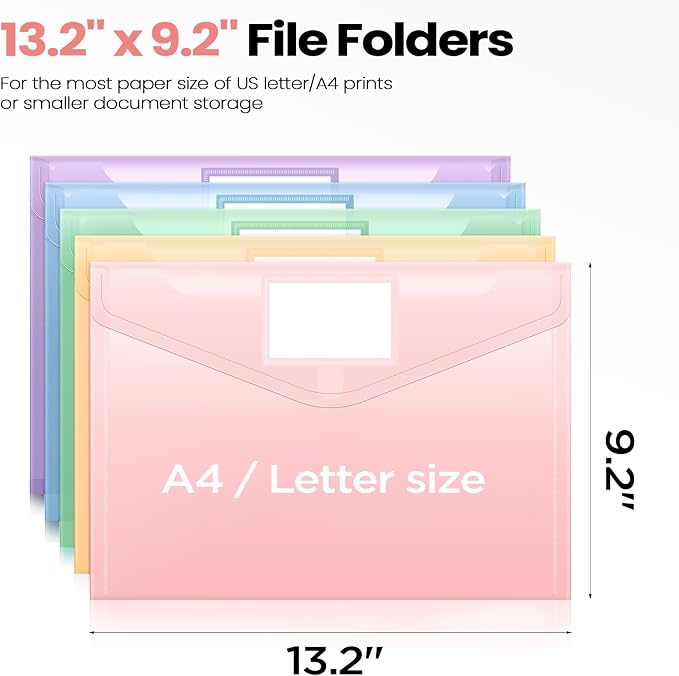 Sooez 36 Packs Plastic Envelopes Plastic File Folders, Fresh Colors - Image 2