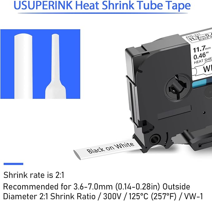 SuperInk 5 Pack Compatible for Brother Ptouch HSe-231 HSe231 HS-231 HS231 0.46 1/2'' 11.7mm Black on White Heat Shrink Tube Label Tape use in PT-D210 PT-D400 PT-E300 PT-E500 PT-P750WVP Label Maker-DeskLoop Office