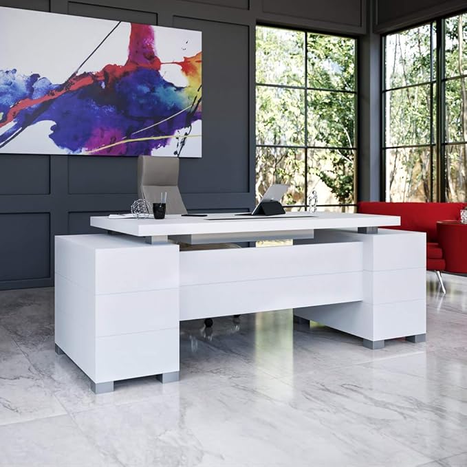 ZURI Forbes Genuine Leather Aluminum Base High Back Executive Chair - Light Grey-DeskLoop Office