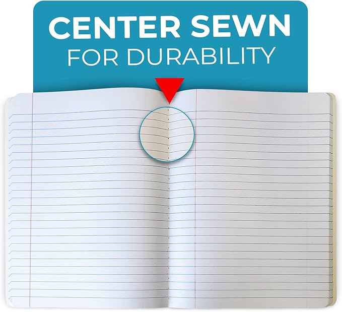 College Ruled Composition Notebooks 5 Pack, 200 Pages (100 Sheets), 9-3/4" x 7-1/2", White & Black Marble Composition Book, Hard Cover, Sturdy Sewn Binding, School, College & Office Supplies-DeskLoop Office