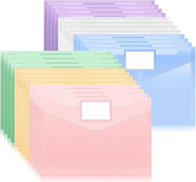 Sooez 24 Packs Plastic Envelopes Plastic File Folders, Fresh Colors by Sooez