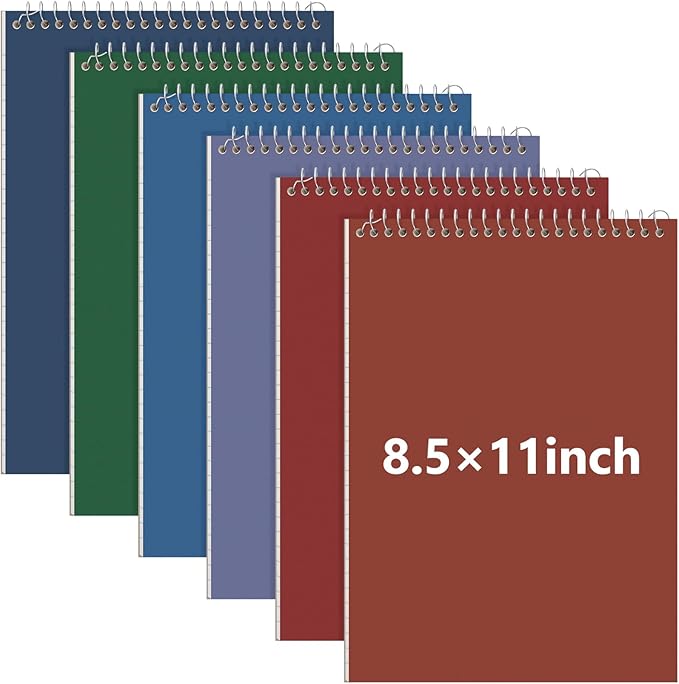 6 Pack 8.5 x 11'' Top Bound Office Steno Book Wide Ruled Double Sided Spiral Notebooks Reliable White Paper 70 Sheets/Pad Pastel Colors Covers for Writing School Notes(Vintage Color)-DeskLoop Office