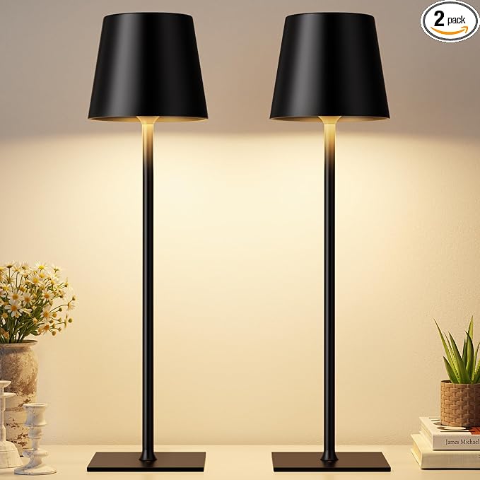 Kakanuo Black Cordless Rechargeable Table Lamp, 2 Pack Portable Desk Lamp by KakanuoLightings