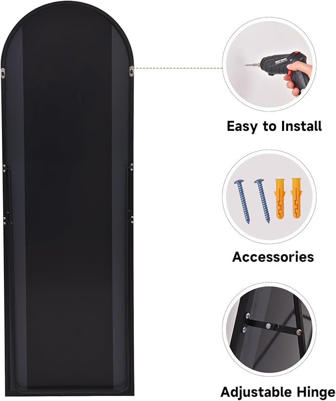 HARRITPURE 58"x18" Arched Full Length Mirror Free Standing Leaning Mirror Hanging Mounted Mirror Aluminum Frame Modern Simple Home Decor for Living Room Bedroom Cloakroom, Black-DeskLoop Office