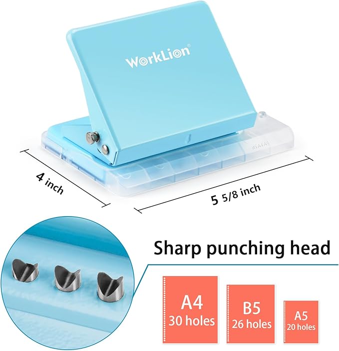 Worklion Binding Machine for Planner: Small Bookbinding Machine with Multicolor Loose Leaf Binder Rings for Making 26 Holes/B5 Paper, 30 Holes/A4, 20 Holes/A5 Book, 29 Holes/Letter Size, Blue-DeskLoop Office