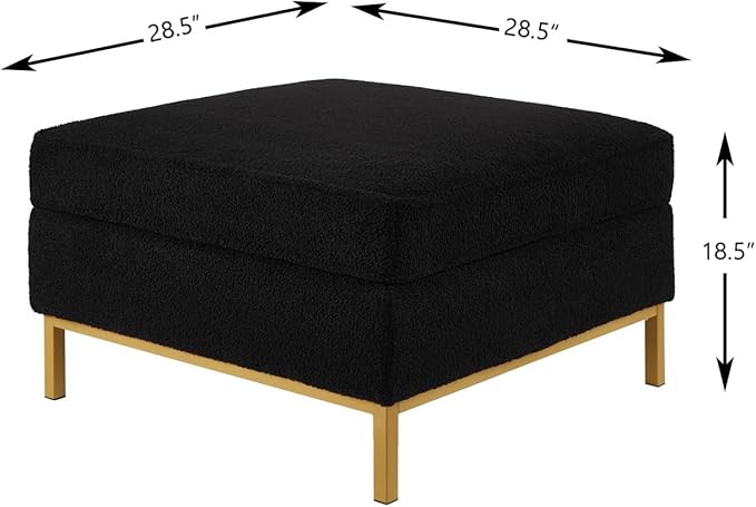 24KF Large Square Couch Ottoman for Living Room, Upholstered Teddy Fabric Padded Cushion Ottoman Table,Large Foot Rest,5088-Teddy Black-DeskLoop Office