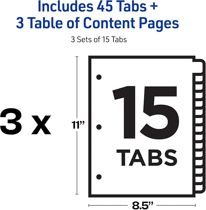 Avery Dividers for 3 Ring Binders, 15 Tabs per Set, Customizable Table - Image 4