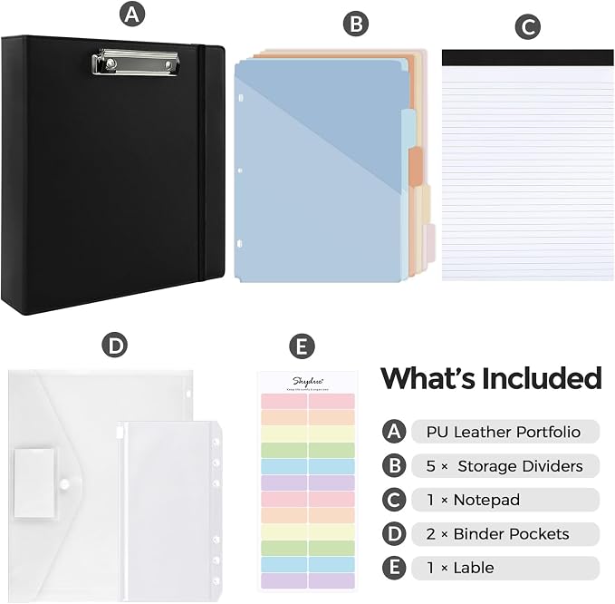 SKYDUE 3 Ring Binder with Clipboard, 2 Inch PU Heavy Duty Binder with Notepad & - Image 3
