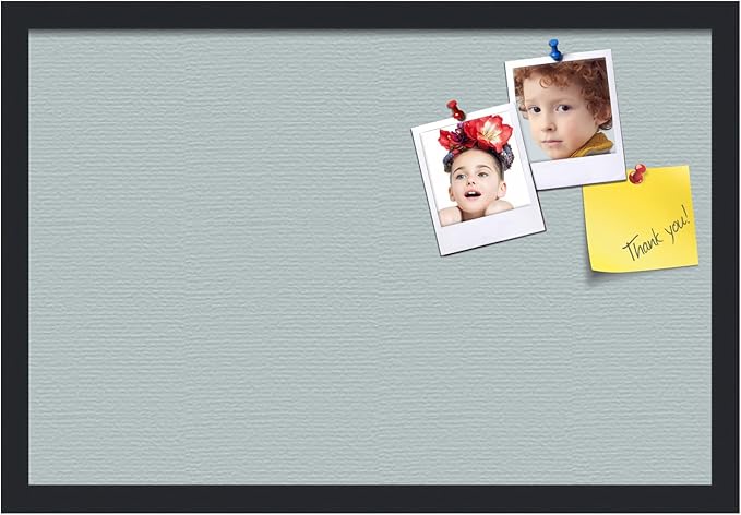 PinPix 24x16 Inch Cork Bulletin Board. This Decorative Framed Pin Board Comes with Soft Blue Design and a Satin Black Frame. Ideal for Home Office Decor or Message Board (PinPix-1814)-DeskLoop Office