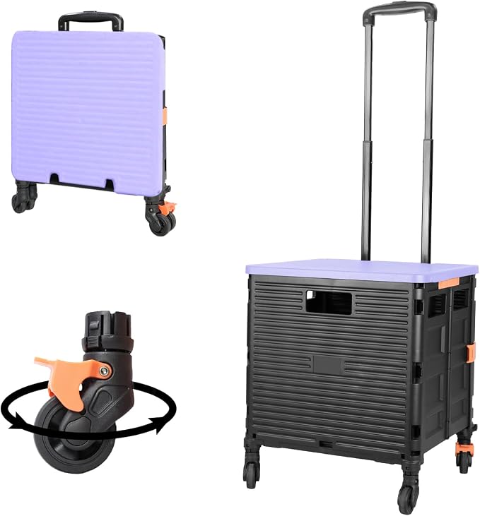 FELICON SELORSS Foldable Utility Cart Folding Portable Rolling Crate-Purple | by FELICON