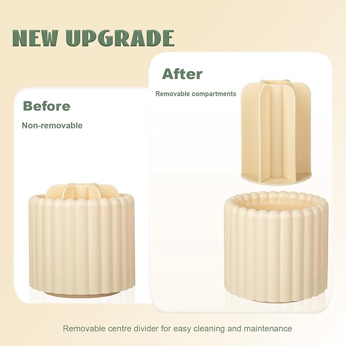 Anyoifax 360 Rotating Makeup Brush Holder 7 Slots Make Up Brush Organizer Removable Spinning Cosmetic Brushes Storage Pen Holder for Vanity, Dresser, Desk, Beige-DeskLoop Office