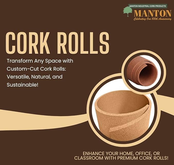 Manton Cork Premium Cork Roll - 4' x 10' x 1/2", 100% Natural Facing Grade Material for Bulletin Boards, Decorative Photo and Message Push Pin Displays - Perfect for Home, School, and Office-DeskLoop Office