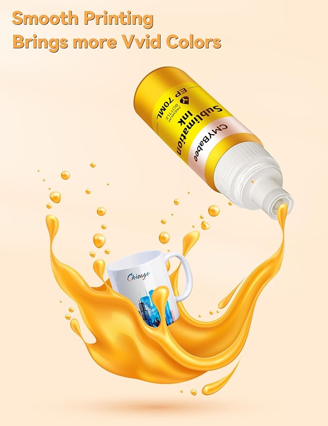 CMYBabee Sublimation Ink Refill Bottles Compatible for Epson Printers ET2800 ET15000 ET8550 ET2400 ET4800 ET2850 ET2803 ET3830 ET3850 ET4850 Heat Press Transfer on Mugs T-Shirts(4 Pack)-DeskLoop Office