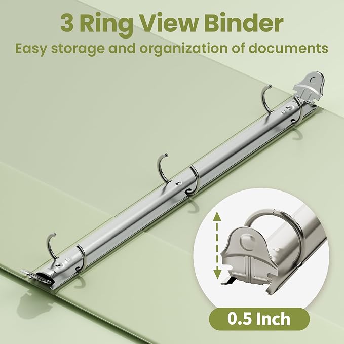 SUNEE 1/2 inch Binder 3 Ring 1 Pack, Sage Green - Image 3