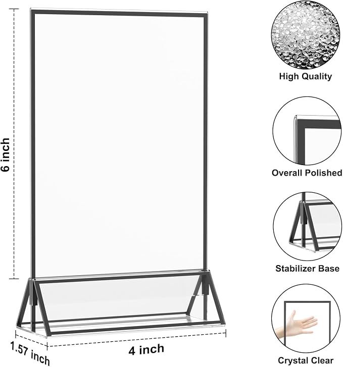 EHWINE 20 Pack Acrylic Sign Holder 4 x 6, Double Sided Black Picture Frame - Image 4
