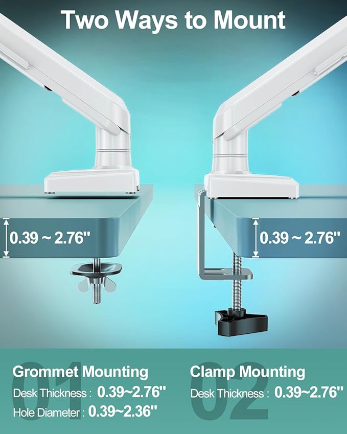 Dual Monitor Mount for 2 Monitors up to 32 inches, Height Adjustable Gas Spring Double Monitor Stand, Two Display Desk Mount Holder, Each Monitor Arm Holds Max 22lbs, VESA Mount, White, Freelift Pro-DeskLoop Office