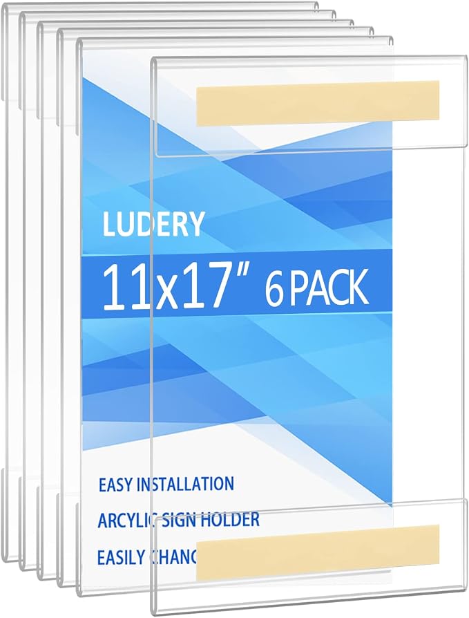 Acrylic Sign Holder 11 x 17 inches Vertical Wall Mount Sign Holders Clear by Ludery