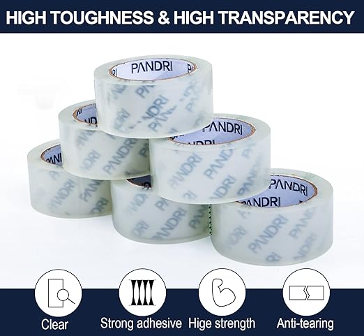 PANDRI Packing Tape, 12 Rolls Heavy Duty Clear Packaging Tape for Shipping Packaging Moving Sealing, 2 inches Wide, 65 Yards Per Roll, Total 780 Yards