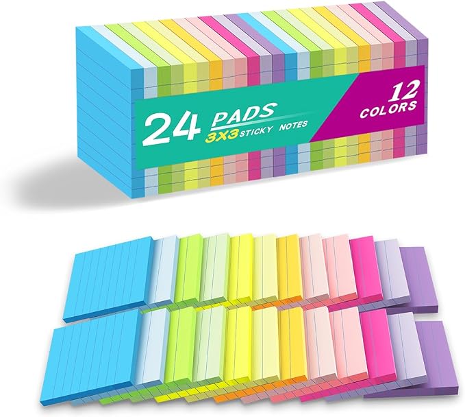 Lined Sticky Notes 3x3 in, Notepads by Kozerite